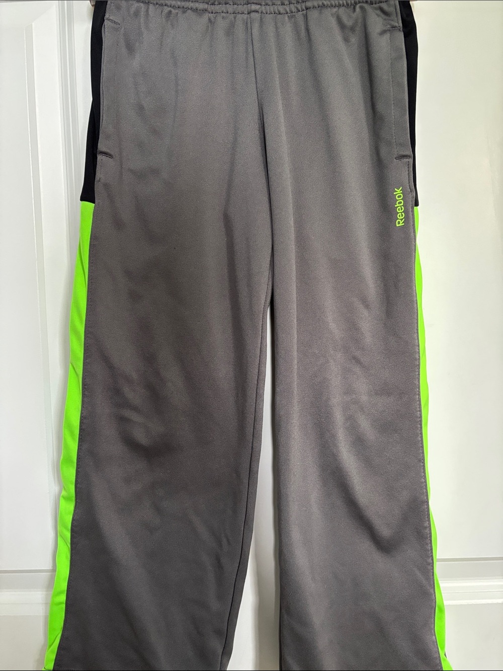 Reebok Gray Joggers with Neon Green Side Stripes